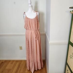 New LoveStich Dress Sz Medium Large Women Maxi Peach Metallic Thread Boho Fairy